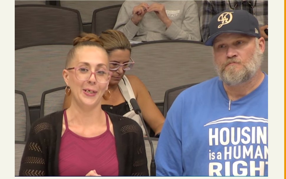 ABLE members speaking at a Washoe County meeting about homelessness services